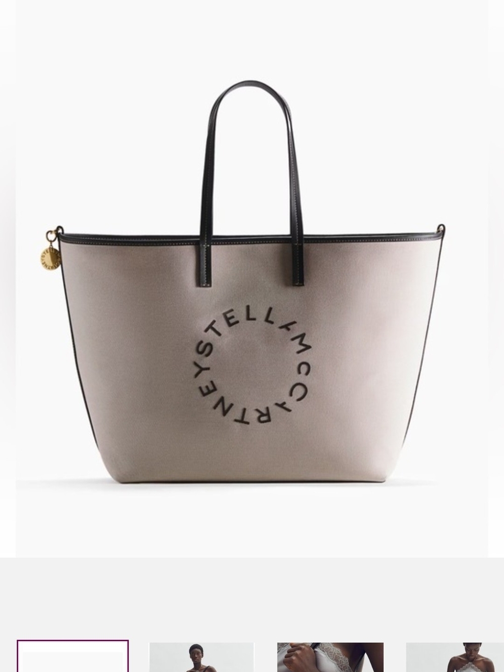 Stella McCartney Taupe Circle Logo Tote with Black Trim
